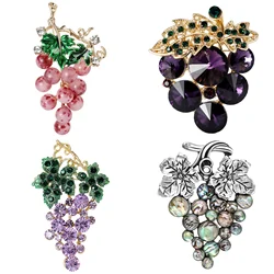 Rhinestone Grape Brooches for Women Unisex Enamel Leaf Pins Banquet Party Backpack Gifts Jewelry Accessories