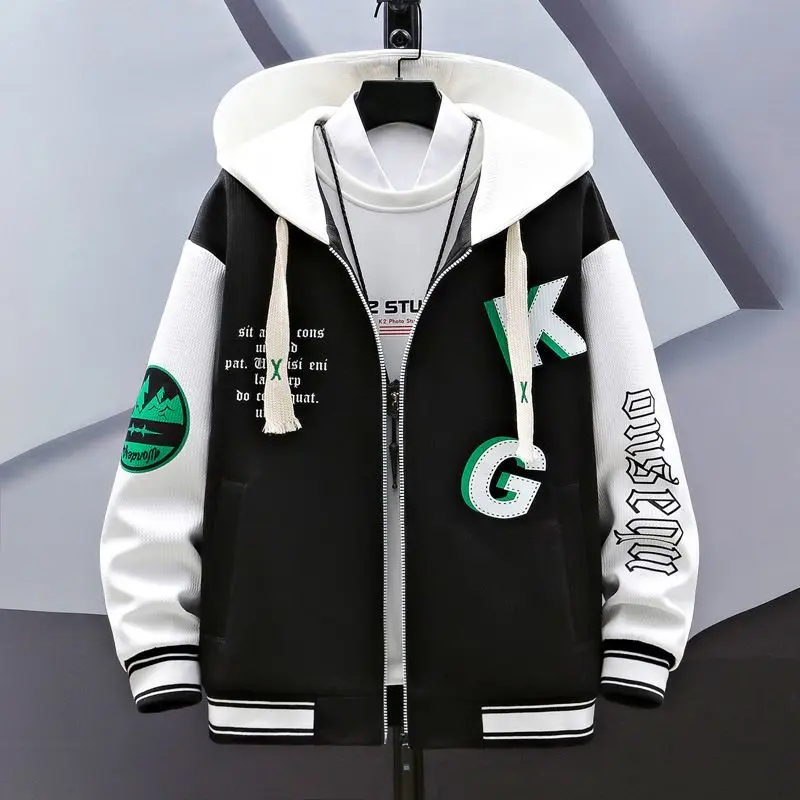 Autumn Winter Youth Coffee Color Gray Baseball Jacket Korean Style Trendy Men's Stylish Casual Patchwork Black Velvet Jacket