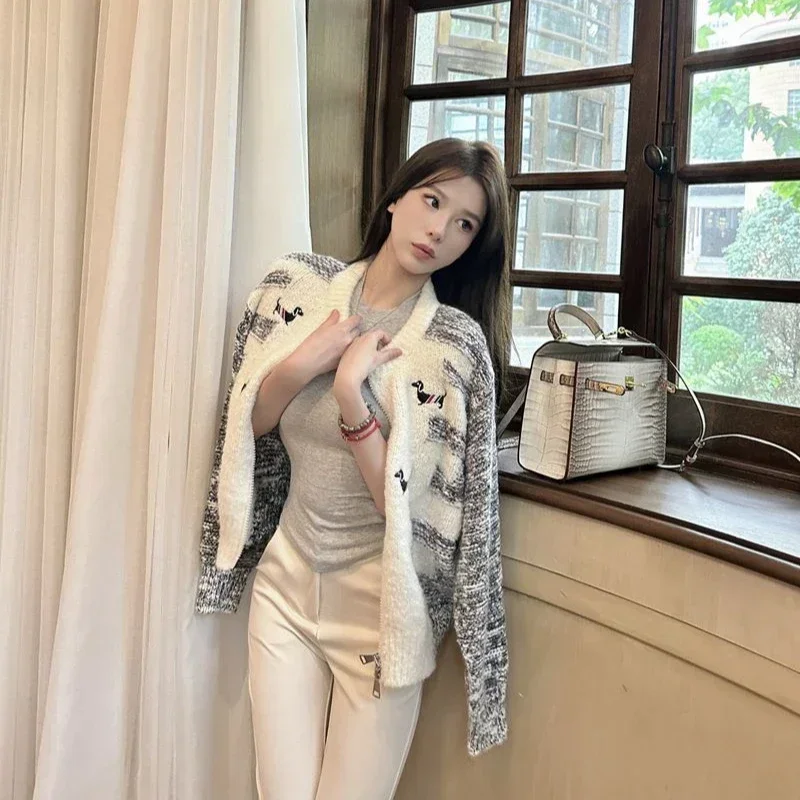 Cardigan for Women Spring Autumn Knitted Sweater Woman Outerwear Jacket Round O Neck Casual Clothing Sales Korean Streetwear Hot