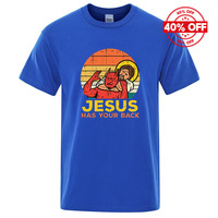 2025 Summer Man's Jesus Has Your Back Jiu Jitsu Retro Christian Logo Print Solid Color Quick Drying Breathable Leisure T-shirt