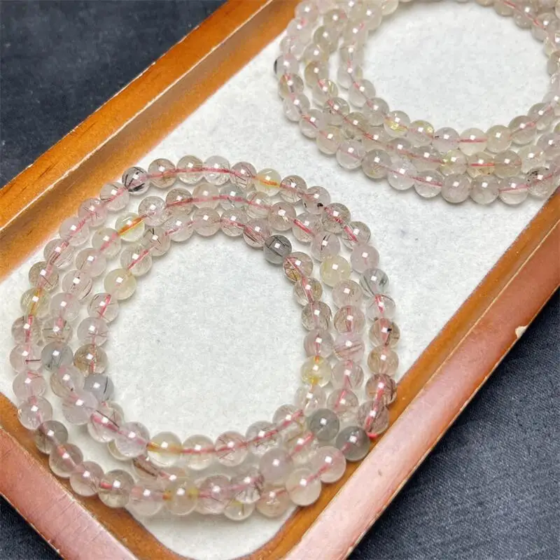 6MM Natural Colored Rutilated Quartz Triple Circle Bracelet Women Healing Gemstone Crystal Strand Lovers Jewelry Gift 1PCS image 6