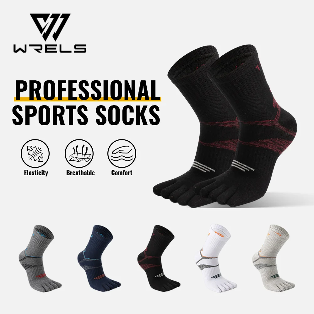 WRELS 1/2/3 Pairs Toe Athletic Socks Cycling Moisture Wicking Compression Socks Anti-Blister Cushioned Running Five Finger Socks
