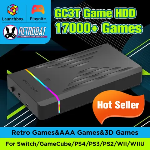 3TB Retro Gaming Hard Drive With 17000+ Games Launchbox/Retrobat/Playnite OS Game Disk for Win PC For PS4/PS3/Switch/WIIU/N64/PS1