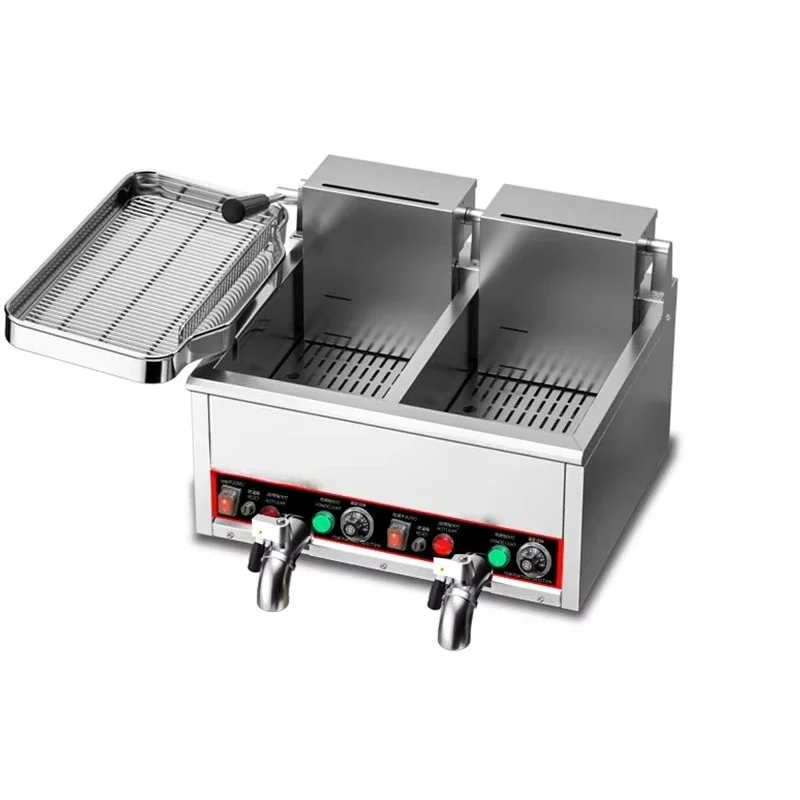 

Коммерческая электрическая фритюрница с двумя баками из нержавеющей стали для жарки курицы с большим сливным клапаном