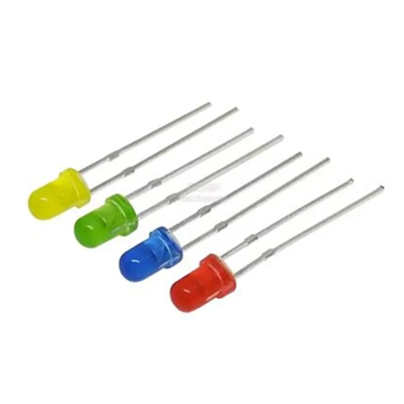 50PCS 3 mm highlight red, yellow, blue, green LED lamp bead light bulb F3 into round hair light diode feet short feet long