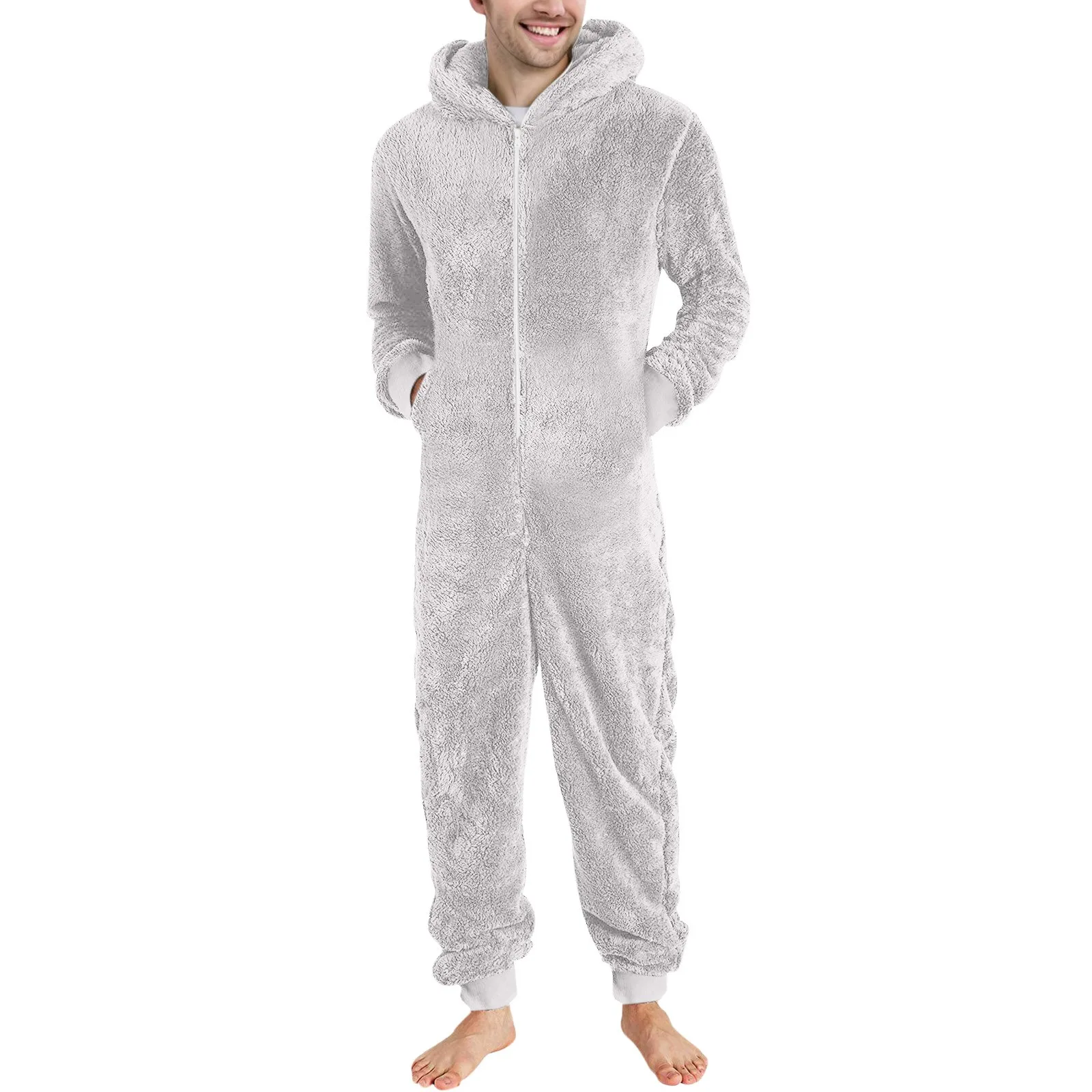 Mono de invierno cálido para hombre, pijama Polar con cremallera, mono de felpa sólido con capucha, 5xl talla grande, novedad