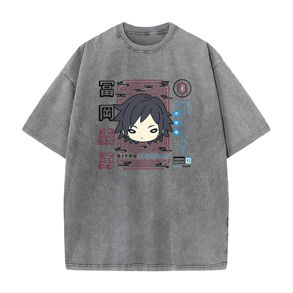 Tomioka Giyuu Demon Slayer Manga T-shirts High Quality Washed Cotton Short Sleeve T Shirts Women Men Oversized Tees Clothing