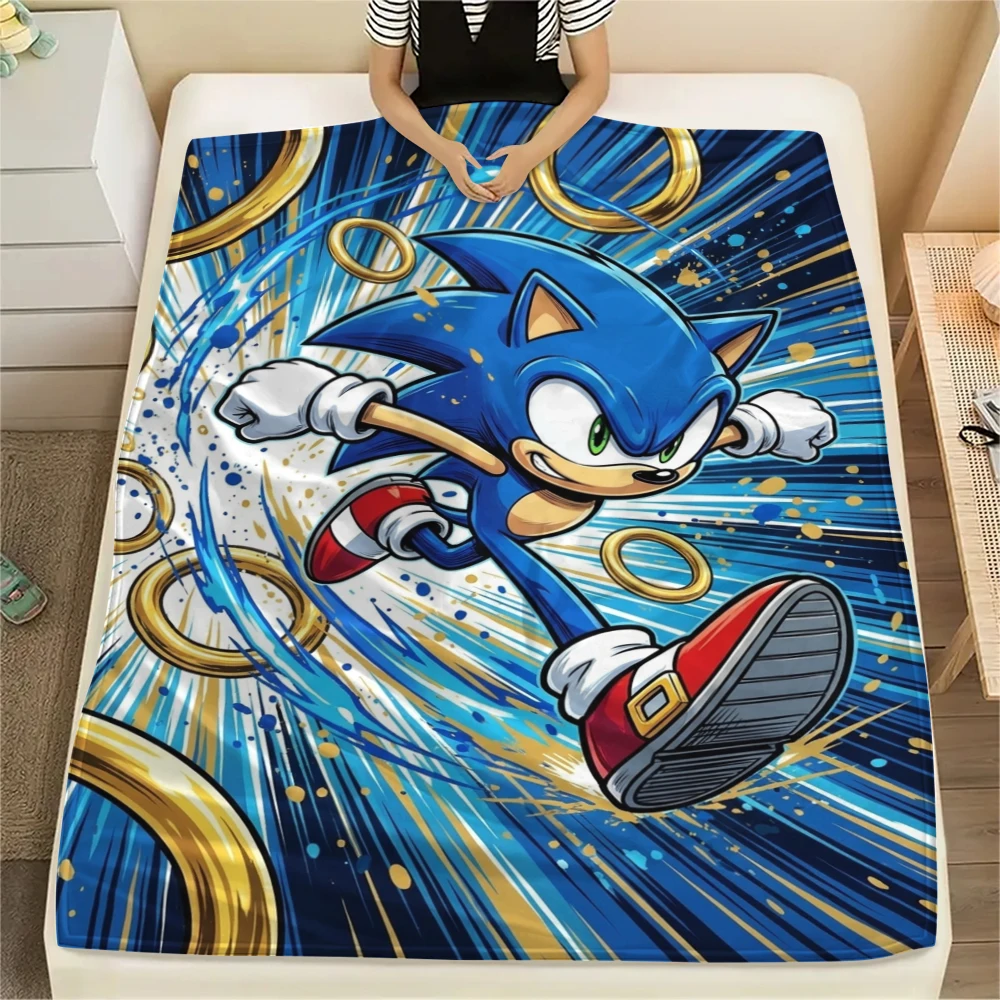 Sonic the Hedgehog Flannel Blanket Print Warm Comfortable Throw for Home Sofa Bed Couch Outdoor Travel Picnic Blanket -xia44