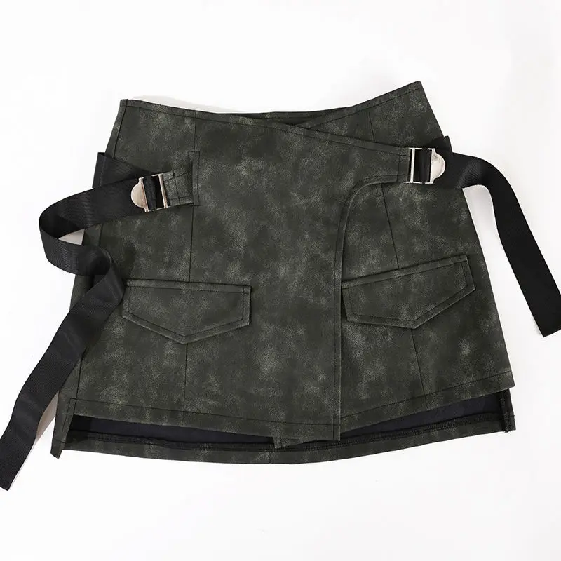 Skirt Workwear Irregular Hot Girl 2024 Summer New High Waist Leather Hip Skirt Trendy A-Line Short Skirt