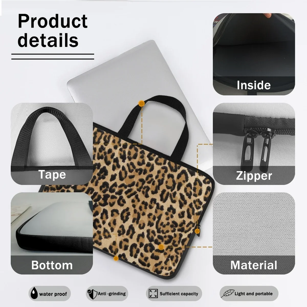 Saco do portátil da cópia do leopardo, caixa do computador portátil, casos da luva da tabuleta, luxo, bolsas do PC, ocasional, 10 ", 12", 13 ", 15", 17"