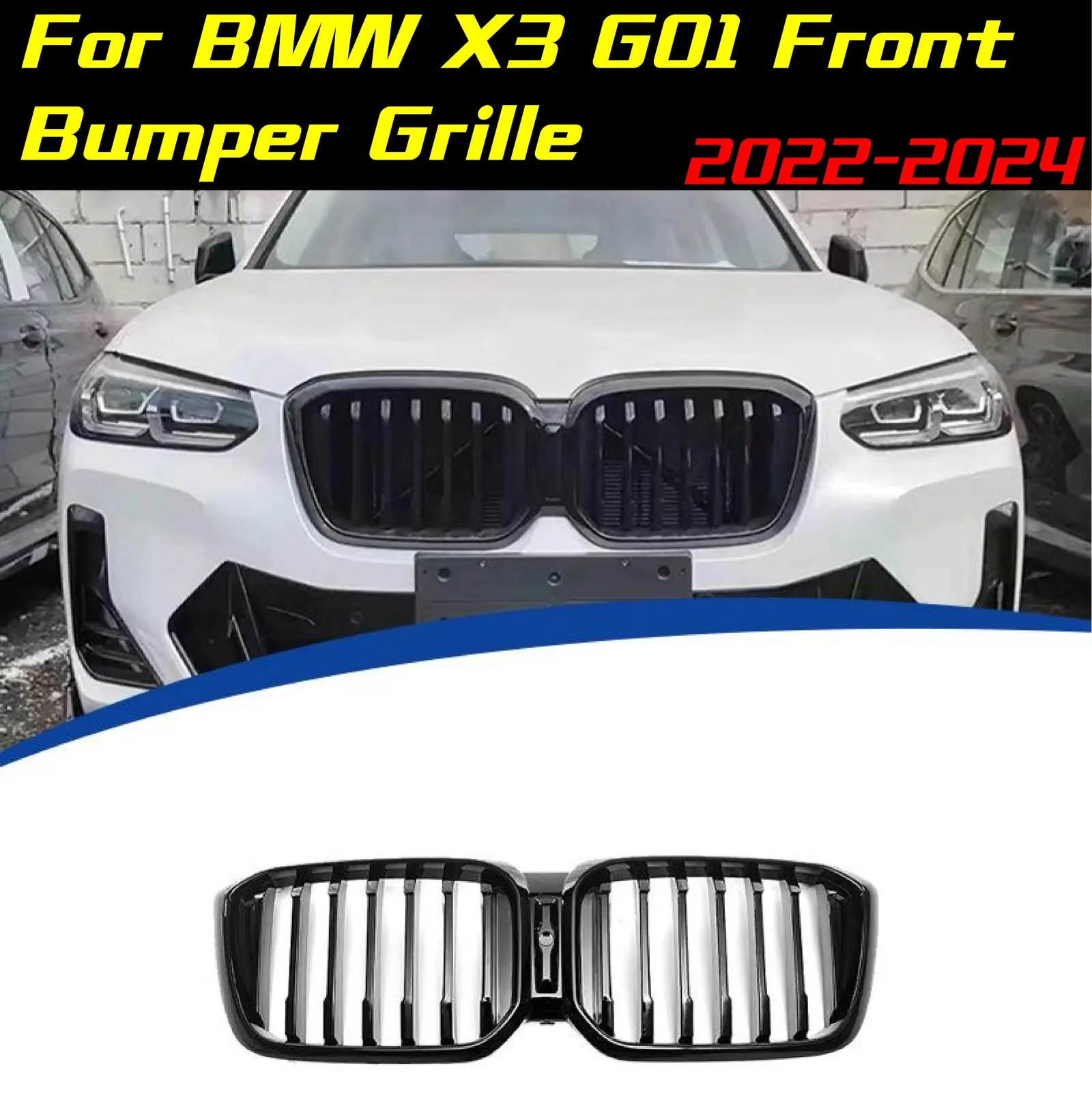 

Решетка переднего бампера для BMW X3 G01 2022-2024, передняя решетка, автоматическая гоночная решетка, комплекты кузова, внешняя модификация, спортивный комплект