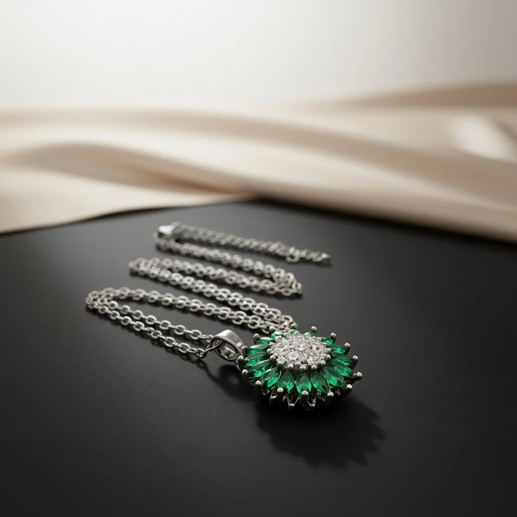 Sunflower Pendant Necklace Multi‑Cut Petal‑Shaped Zircon Surround Central Paved Round Stones Dainty Cable Chain Women  Jewelry