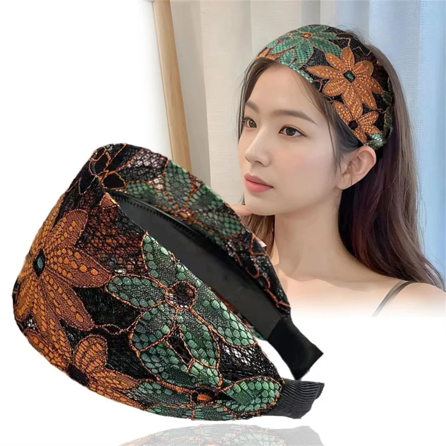 New antiskid Wide Women Hairband Solid Lace Turban Solid Elastic Hair Bands Hair Accessories Headband for Women Girls Headdress