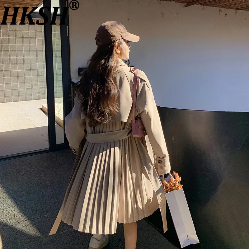 HKSH Spring Autumn New Women's Trench Coat Raglan Sleeve Double Breasted Sashes Turn-down Collar Chic Casual Windbreaker HK13896