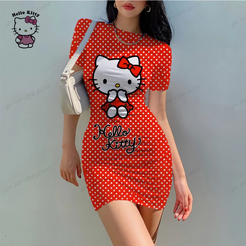 2024 Zomer Hello Kitty Dress Dames Tank Top Bodycon Mini Club Jurk Jurken Casual Cosplay Elegante Schede Slanke Jurk