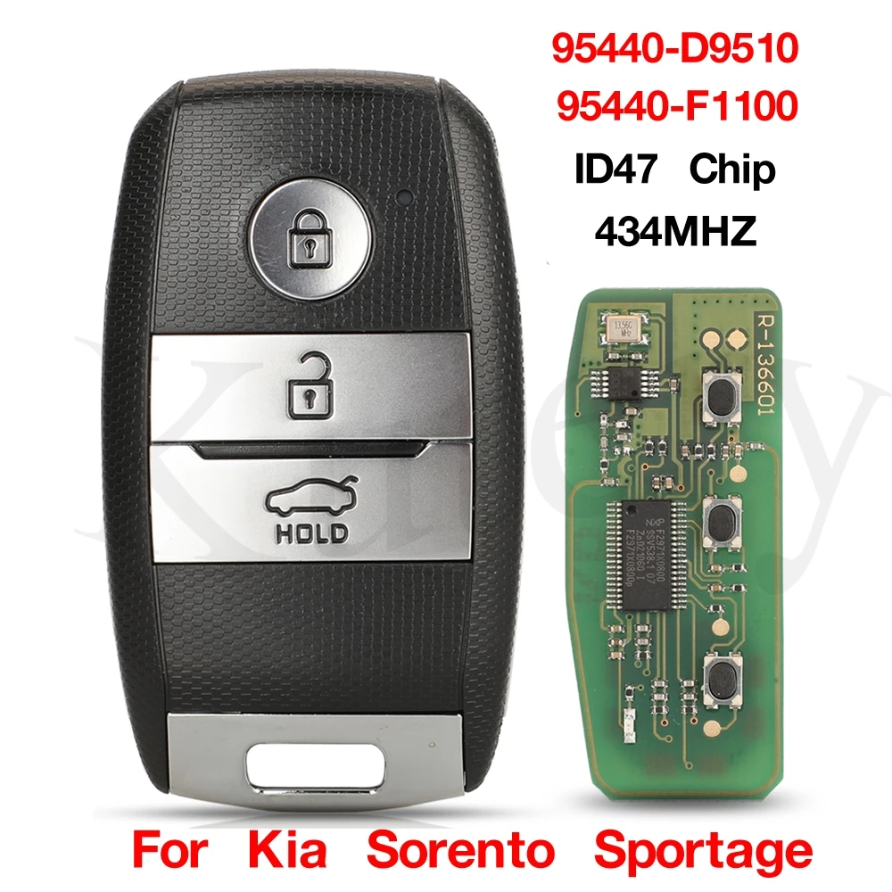 

jingyuqin 3 Buttons 47 Chip 434 MHZ Smart Remote Control Car Key Fob For Kia Sorento Sportage 2019 95440-D9510/95440-F1100