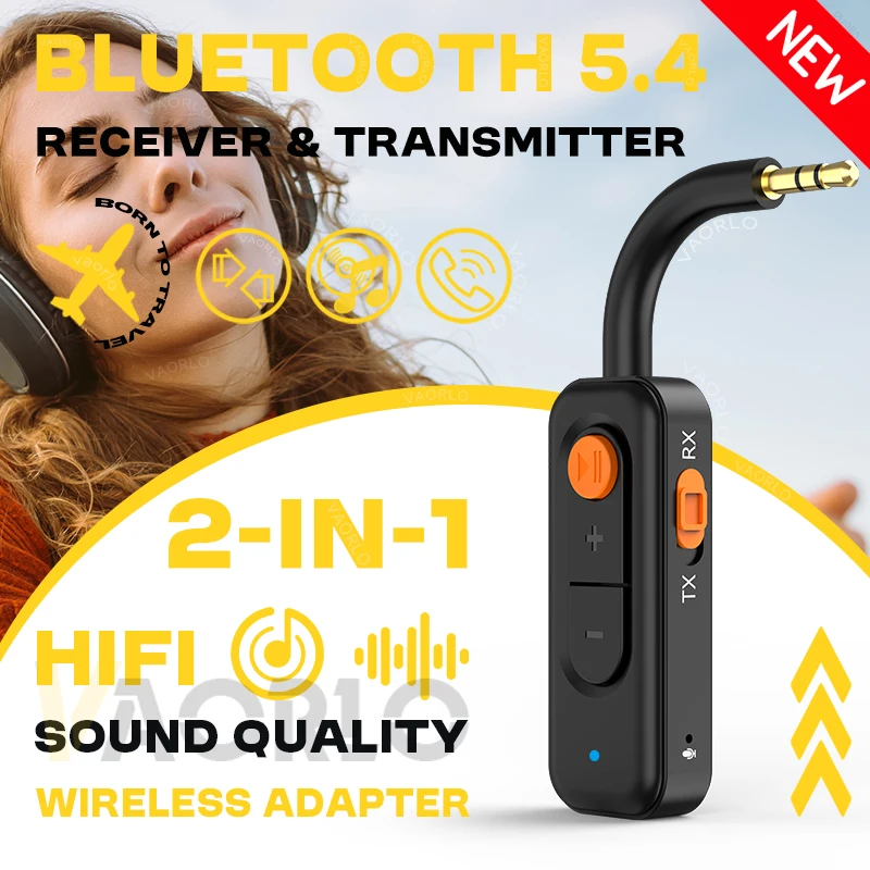 Bluetooth 5.4 Audio Transmitter Receiver 3.5MM AUX Hifi Stereo Music Wireless Adapter With Mic For Car Airplane TV PC Headphone image 2