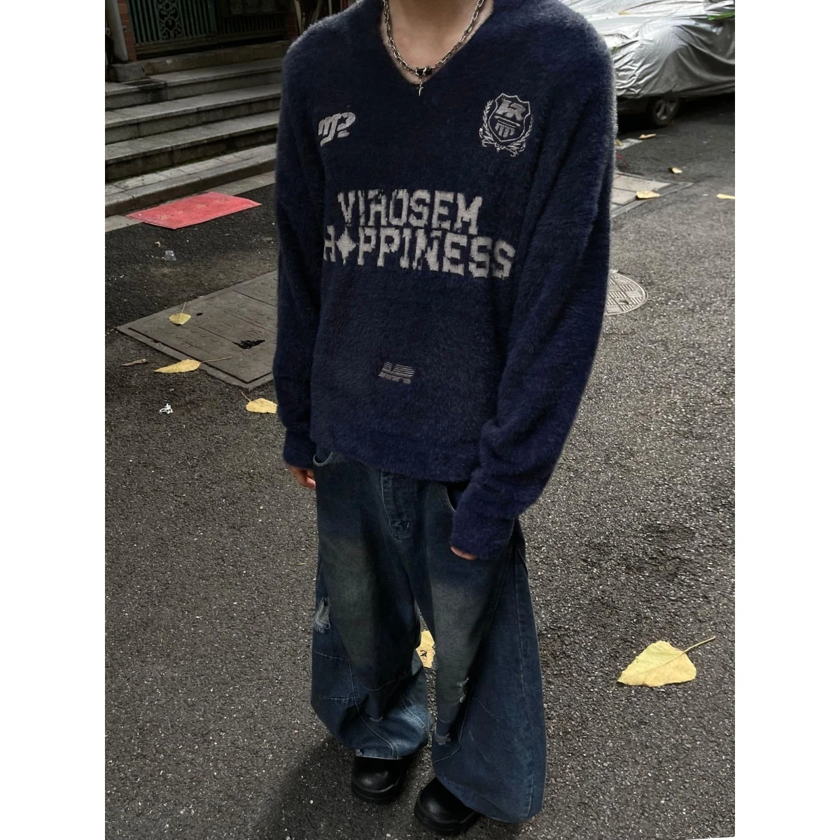 

American Sle V-Ne Spor Knitwear Men's Lazy High-End College Sle Outerwear Autumn Spring Season Polyester Fiber