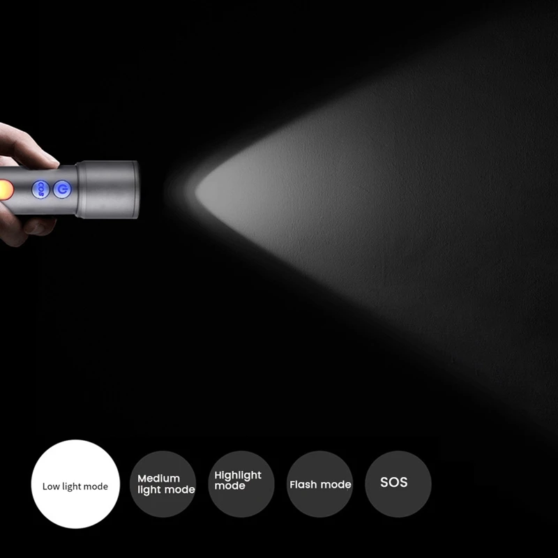 USB Rechargeable Flashlight Zoomable LED Flashlight With COB Side Light Floodlight Torch For Outdoor Easy Install Easy To Use