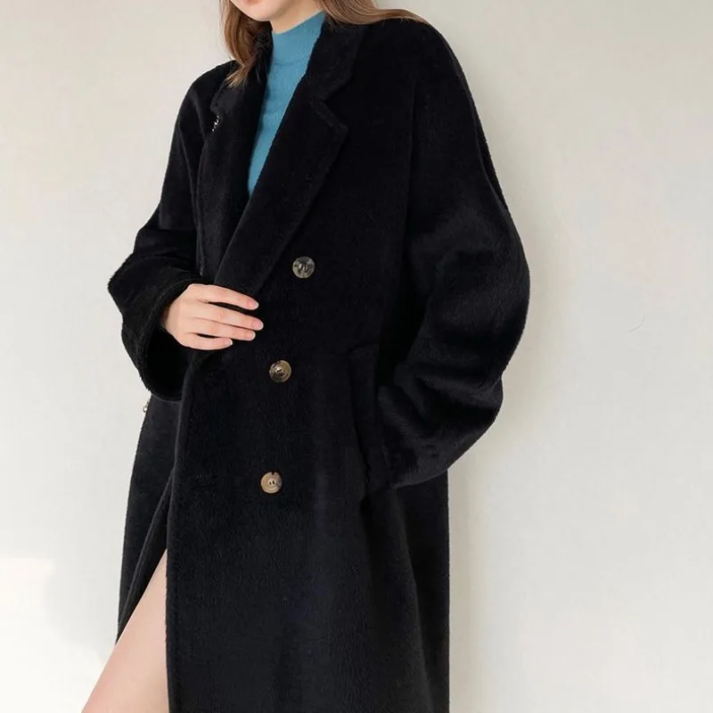 

Новое шерстяное пальто из верблюжьей шерсти для женщин, длинное, утепленное, зимнее, верхняя одежда