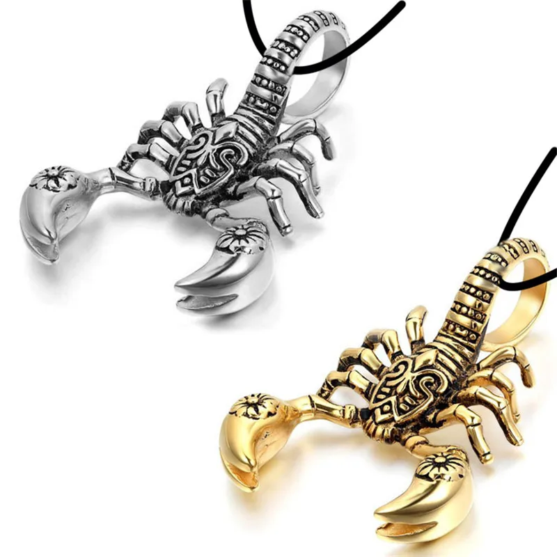 Hiphop Rock Necklaces Men Animal Stainless Steel Lion Scorpion Pendant Gold Chain Necklaces Pendants for Men Fashion Jewelry