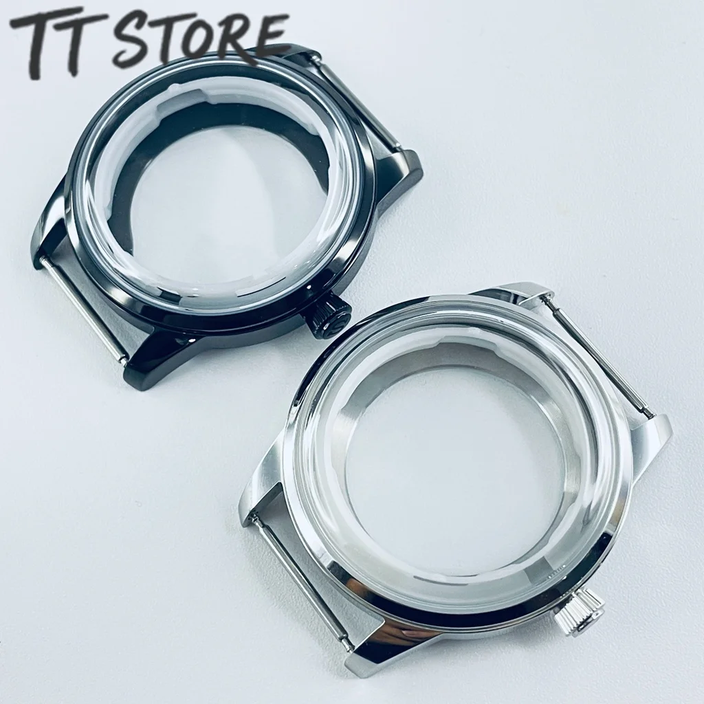 Unisex 40MM Stainless Steel Silver Black Cocktail Watch with Arc Glass Case NH35 NH36 7S26 7S36 4R35 Compatible