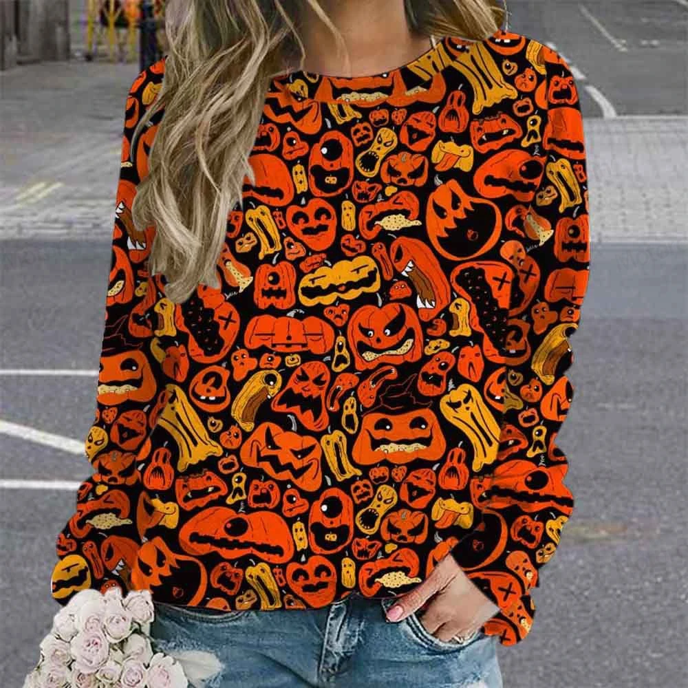 Horror Halloween 3d Print Hoodie Women Fashion O-neck Graphic Hoodies Women Sweats Animal Coat Girl Clothes Spooky Sweatshirt