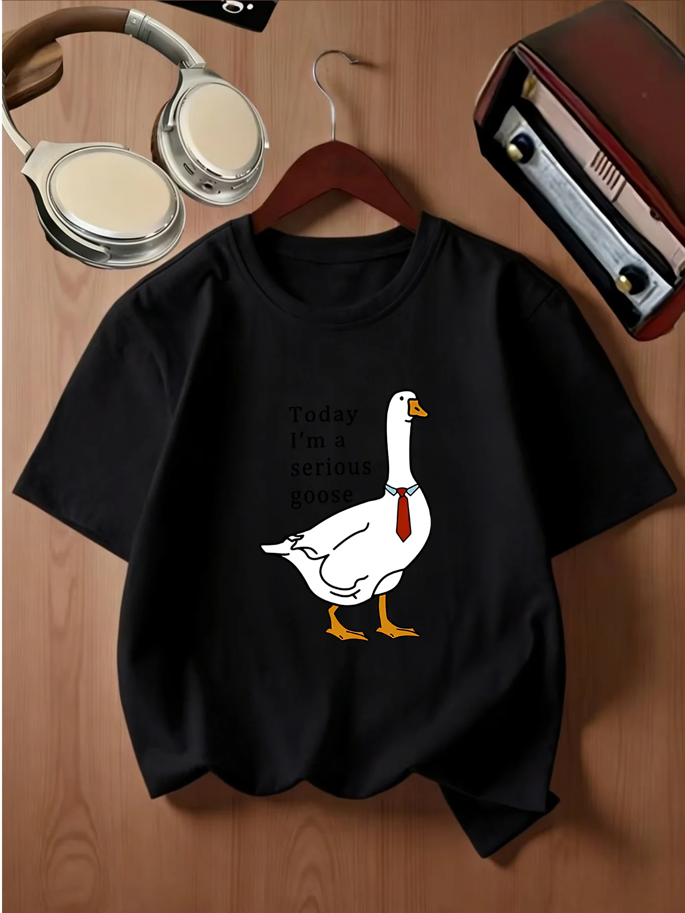 Funny Serious Goose With Red Tie Text Print Kids T Shirt Boys Girls Family Matching Parent Child Summer Crew Neck Casual Tee