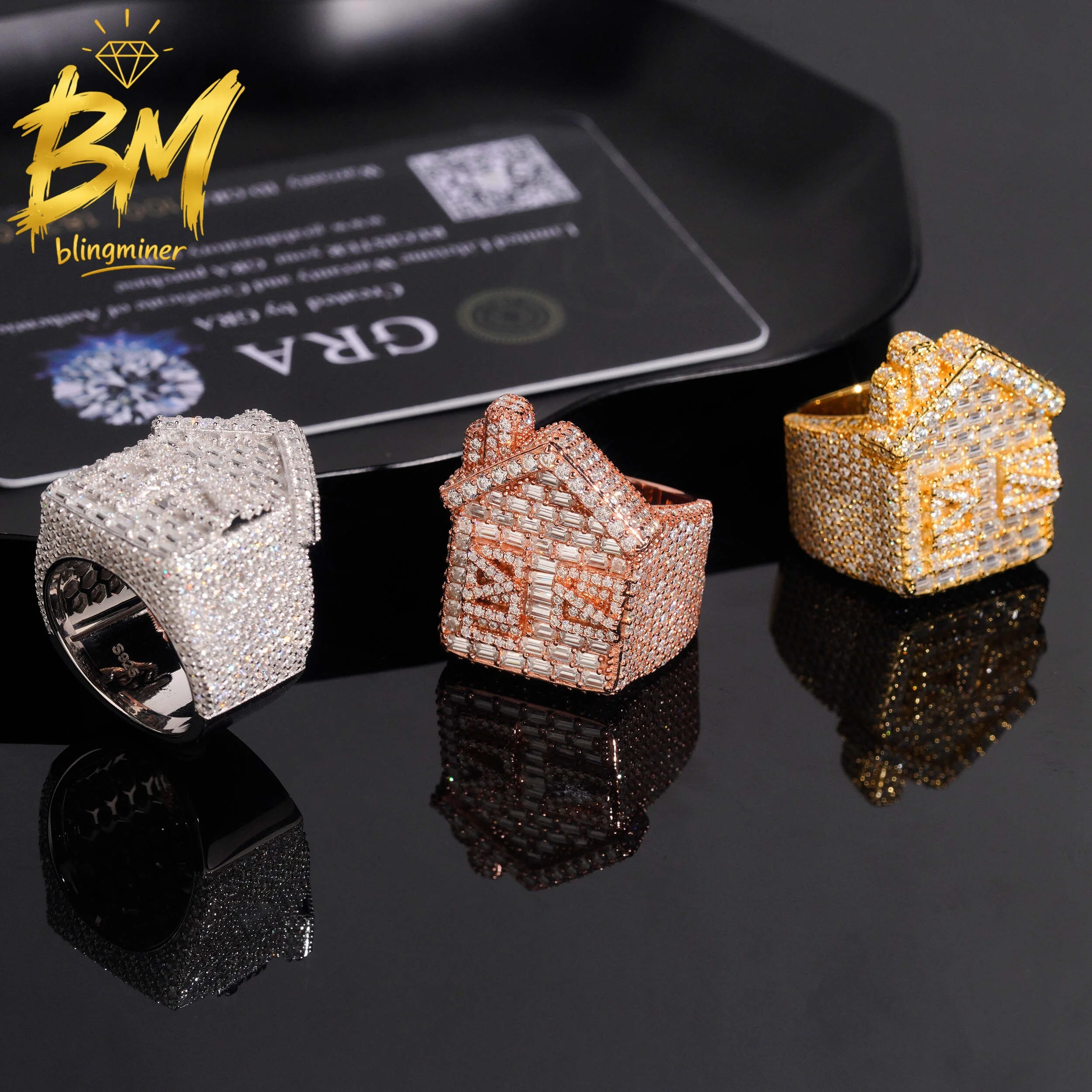 Blingminer House Style VVS Moissanite Rings For Men Women S925 Silver Finger Jewelry Pass Diamonds Tester GRA Free Shipping