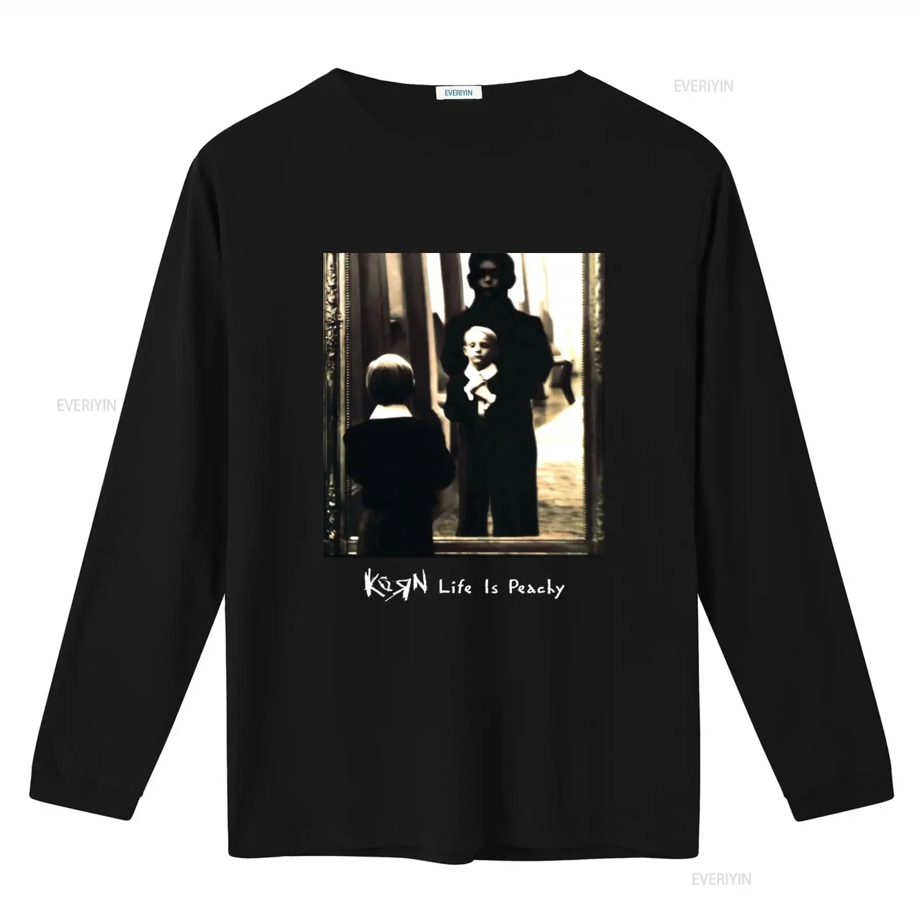 Korn Life Is Peachy Retro Print Cotton T Shirt for Men Black Album Design S 5Xl vintage Washed Stretched homme Stylish fashion