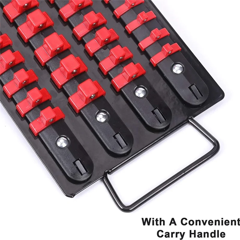 

AT02-Socket Organizer Tray Socket Holder Portable 1/4-Inch 3/8-Inch 1/2-Inch 80Pcs Handle Socket Storage Tool