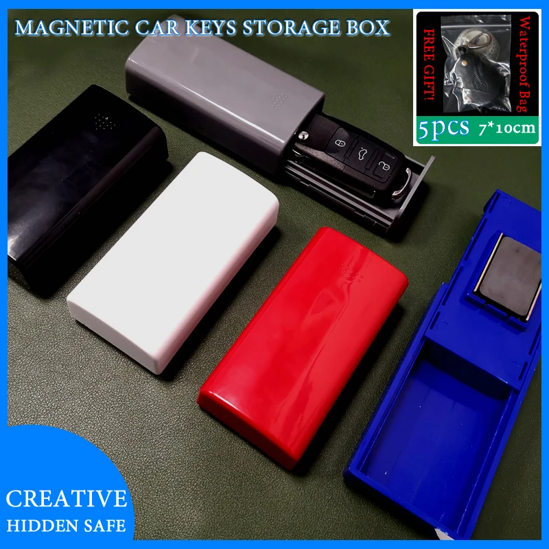 Magnetic Hidden Safe Box Car Key Storage Case Black Secret Stash Box Spare Keys Safe For Home Office Car RV Hide Under Car