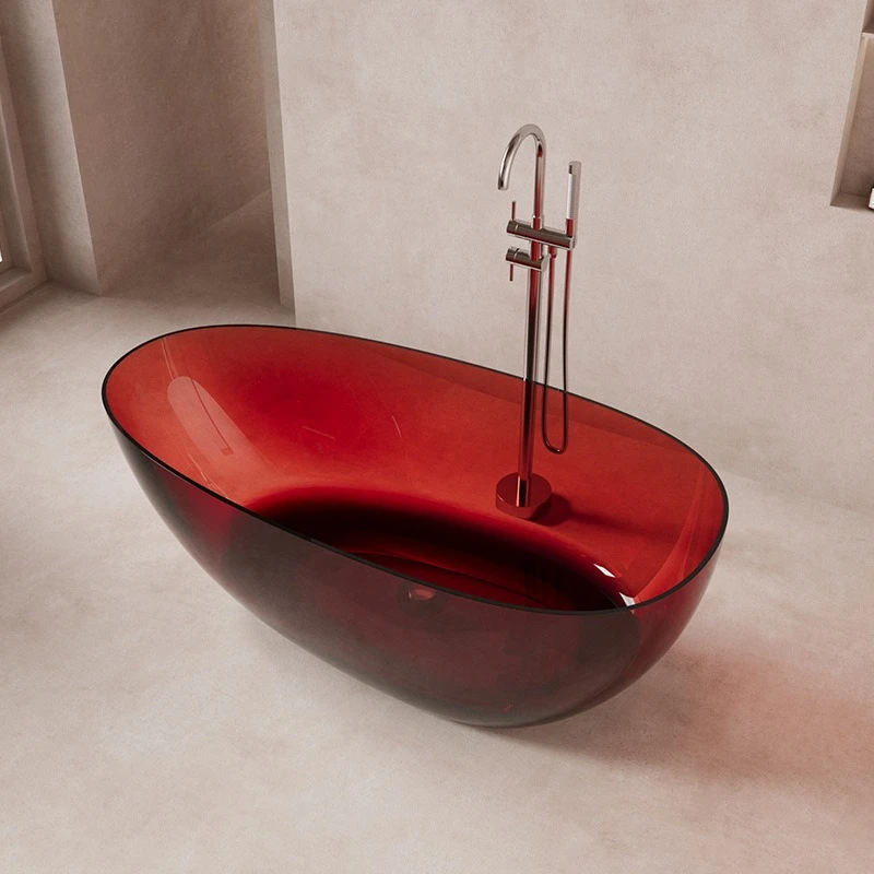 

Goose egg-shaped freestanding pure resin color transparent hotel B & B home crystal bathtub