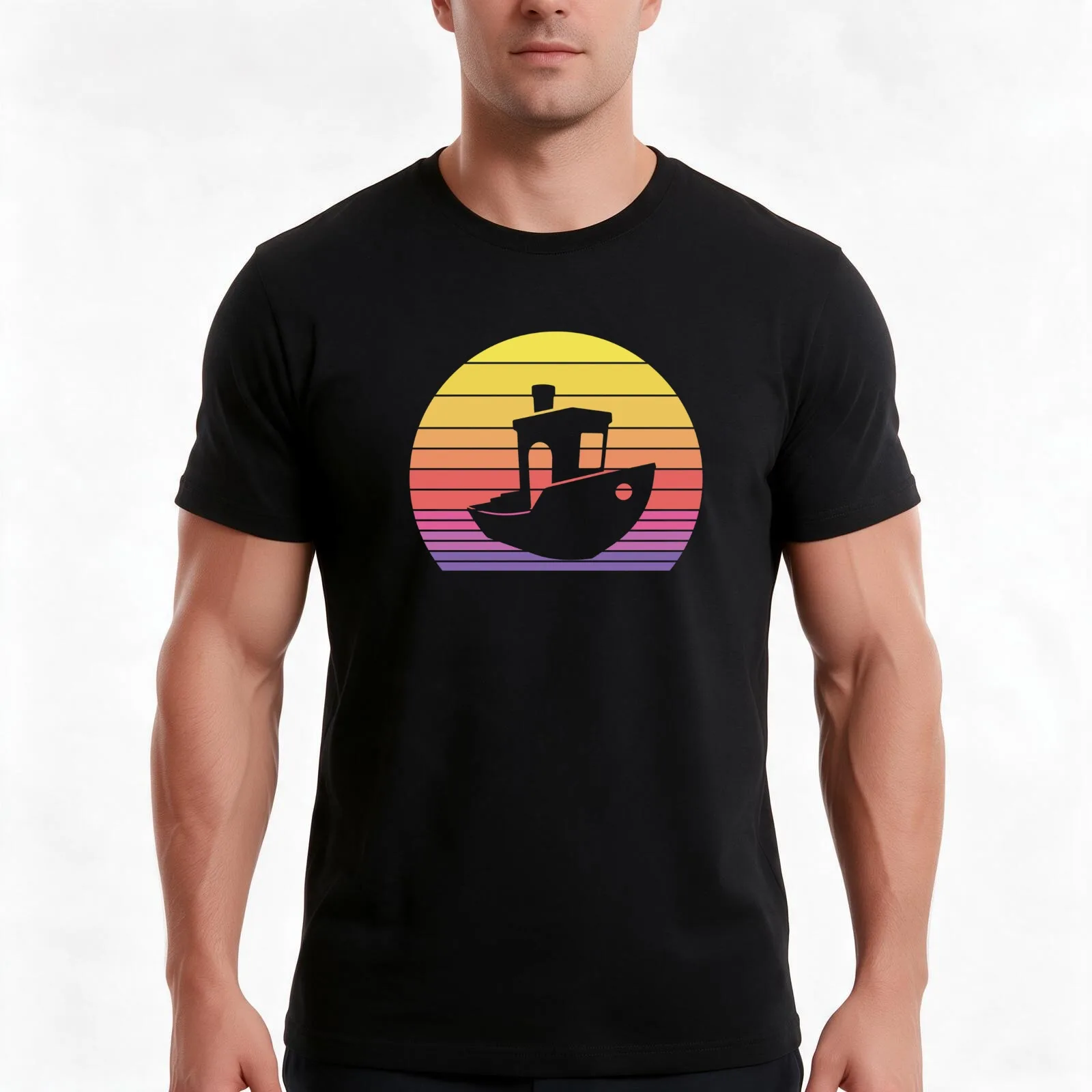Distressed Vintage 3D printer benchy sunset for the maker quote T-Shirt, Summer Casual Cotton Tee, Oversized Streetwear Tops