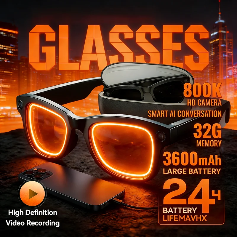 

6K HD AI Camera Glasses 800MP Photochromic Multifunctional Smart Glasses Bluetooth Calling Photo Video ChatGPT Music Translation