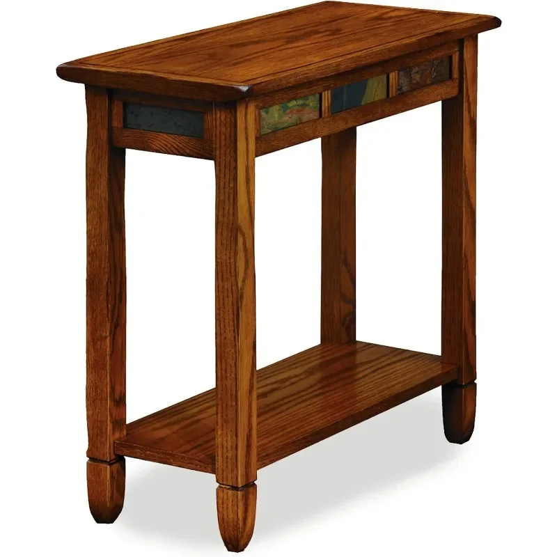 

10060 End Table with Slate Tile and Shelf, 24 in x 12 in x 24 in, Rustic Oak