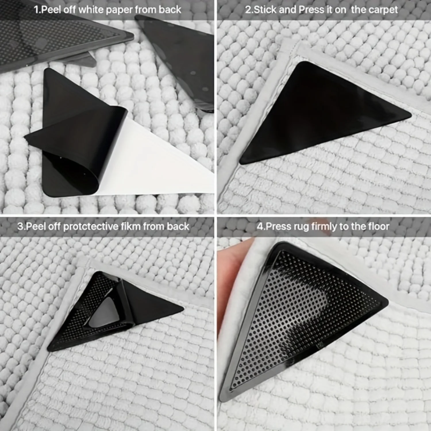 20 Pcs Anti-Skid Rug Grippers - Reusable Washable Adhesive Tape - Dual-Sided Rug Pad for Hardwood Floors & Tiles - Corner Rug St