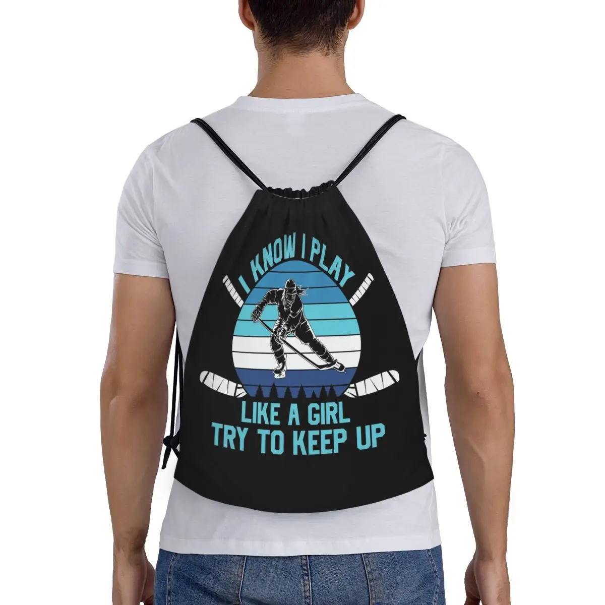 I Know I Play Like A Gril Try To Keep Up Hockey Backpacks Fashion Drawstring Bags Shoes Bag Book Bags for Man Woman School