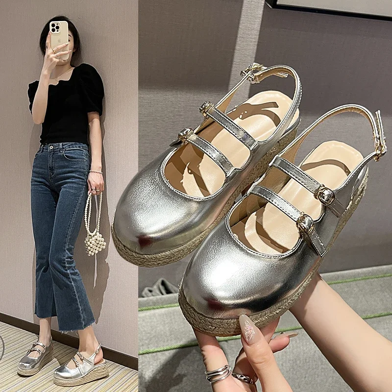 Wedge Heel Thick-soled Increase Bun Head with Skirt Fashion All Match Comfortable Non-slip Wear-resistant Women's Single Shoes