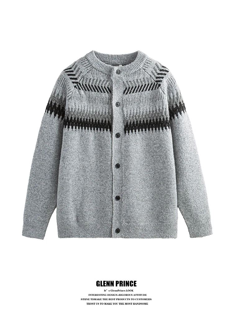 

GPstudio Вязаный кардиган Fair Isle, мужской винтажный свободный свитер в стиле колор-блок, унисекс, на пуговицах, с круглым вырезом