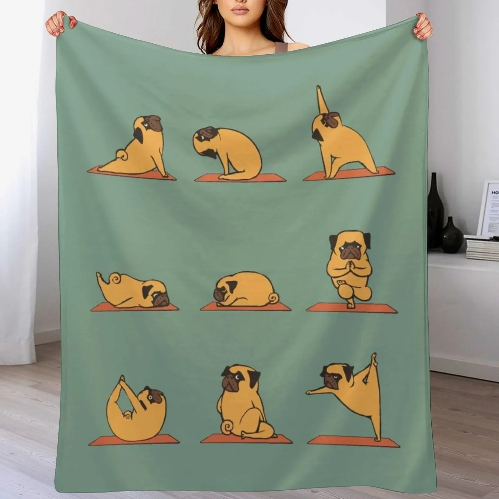Pug Yoga Throw Blanket Outdoor Soft Blanket for Picnic Beach Camping