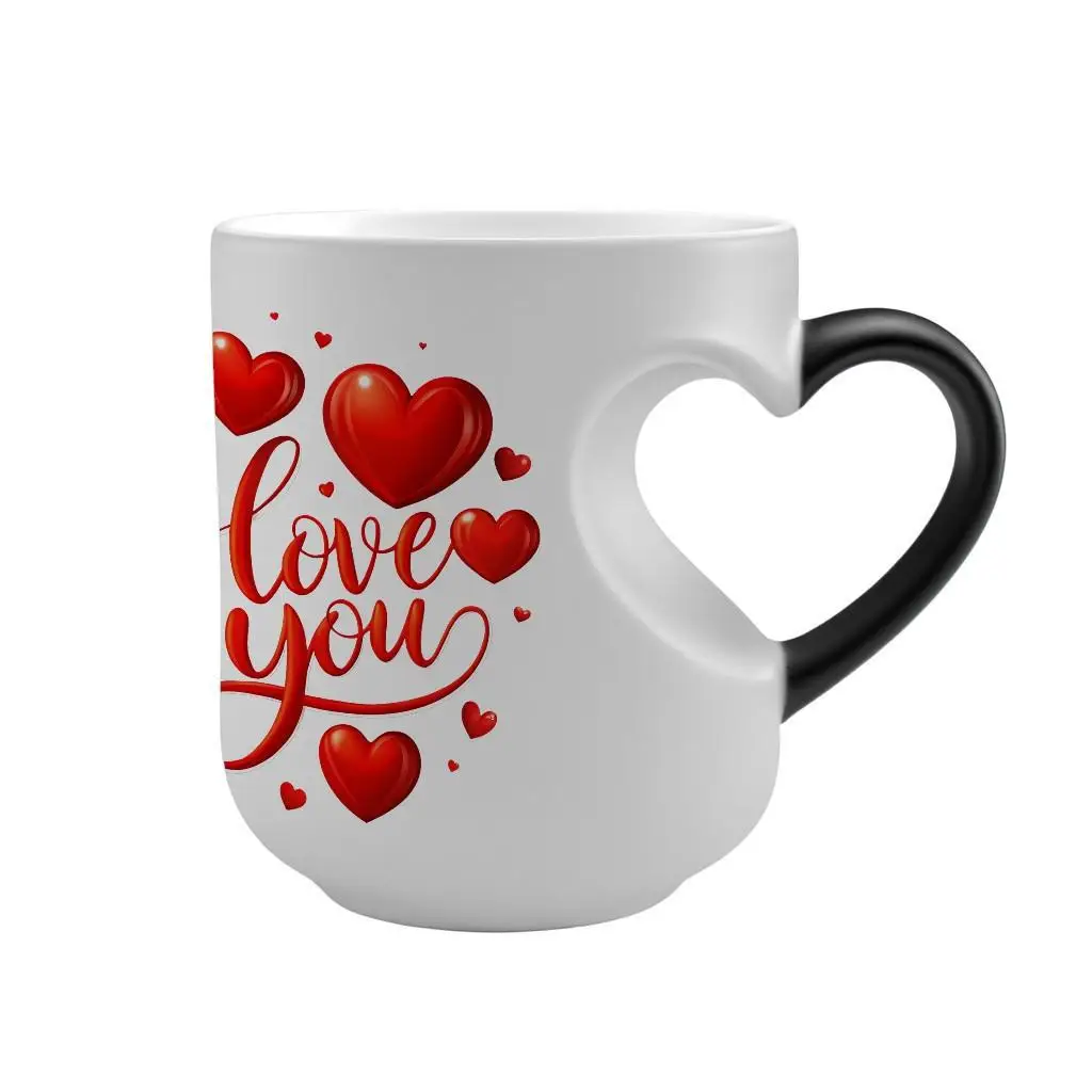 Heat Changing Heart Handle Mug I Love You Color Changing Ceramic Coffee Cup Romantic Valentine's Day Gift for Her