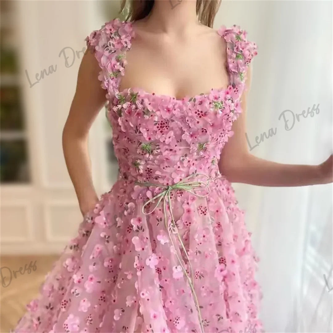 Lena Elegant Party Dresses 2024 for Wedding Dresses for Formal Occasions Pink Handmade Flowers Lace Line A Women Evening Dress