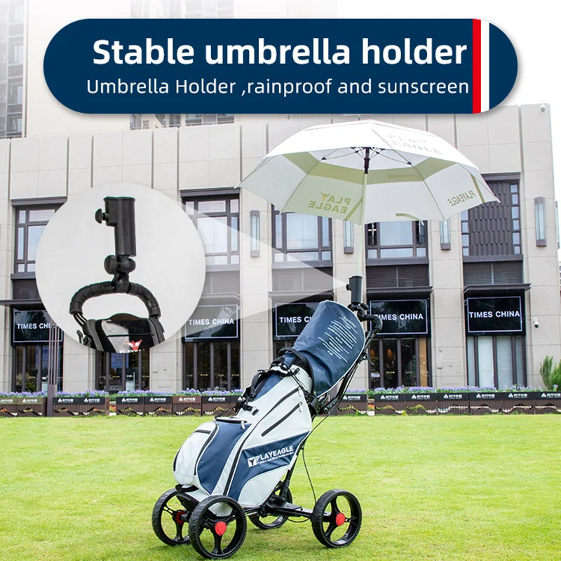 PLYEAGLE  Aluminium Alloy Golf Push Cart 4 Wheels Foldable Golf Trolley with Umbrella Holder Golf Bag Carrier Car