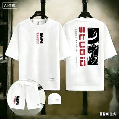 

2026 new One Piece Trafalgar D. Water Law Graphic Tee And Shorts Two Piece Set Men's Casual Summer Outfit Streetwear
