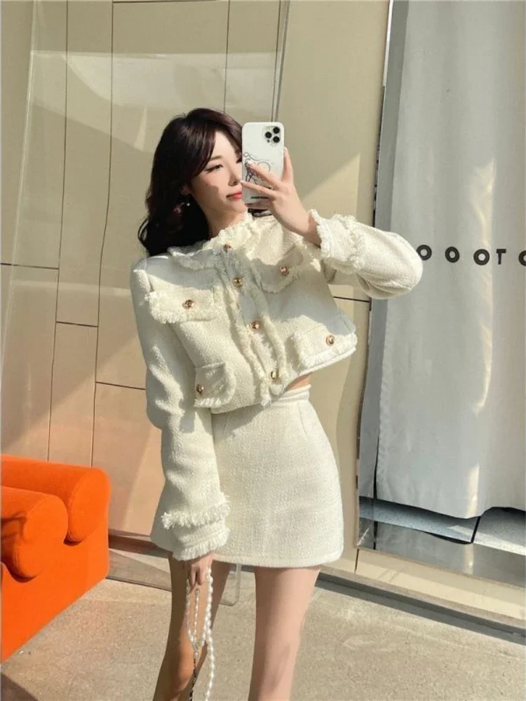 Winter Fashion New Women's Small Fragrant Style Two Piece Set South Korea Dongdaemun Short Jacket Package Hip Skirt Set