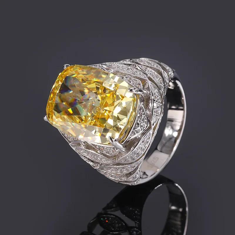 Jewelry S925 silver plated PT950 inlaid with new high carbon diamond fat square retro Seiko ring female main stone 12*16