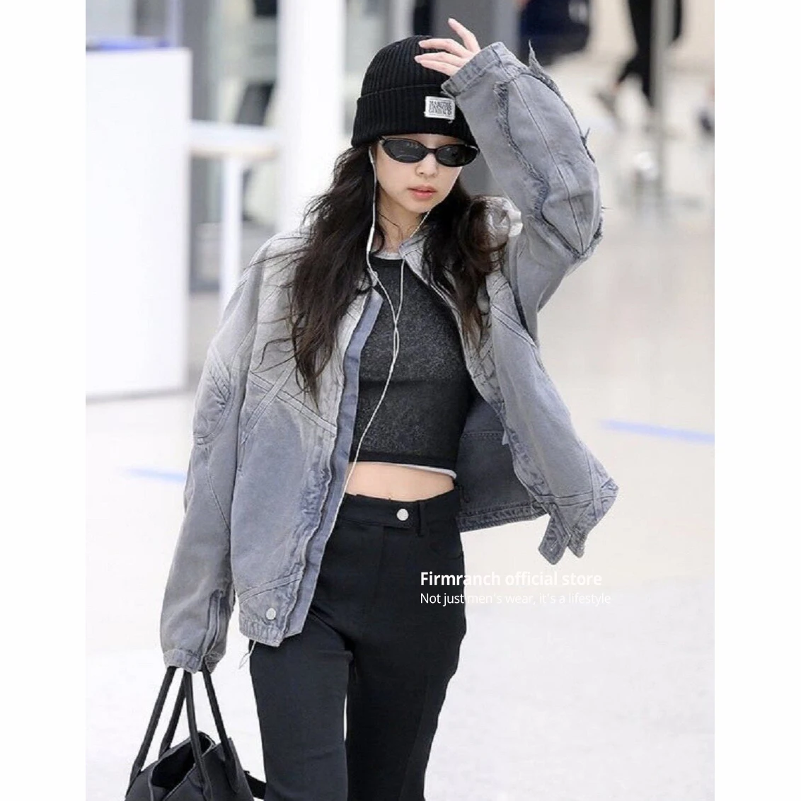 Firmranch 2024 New Korean Fashion Jennie Outfits Heavy Jeans Jackets For Women Loose Streetwear Denim Coat Spring Autumn