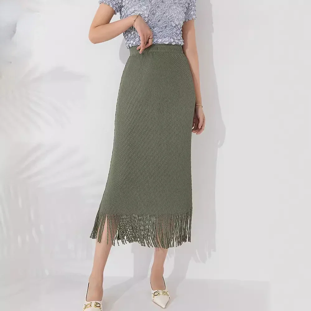 

ALSEY Style Skirt, High-end Pressed Pleated Fish Scale Pleated Design, Small and Large Size Tassel Long Skirt 2024 Summer New