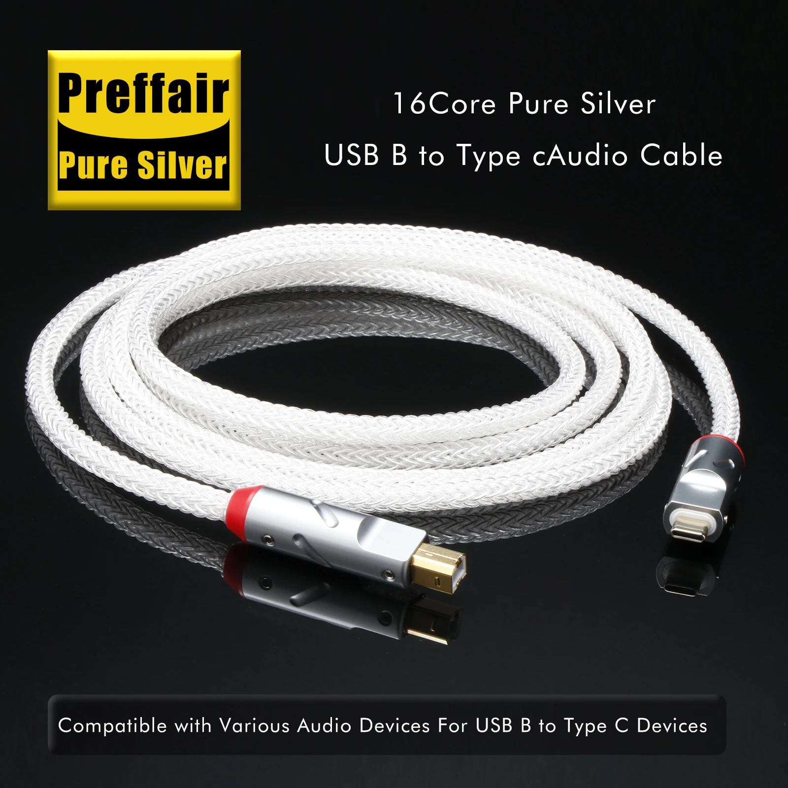 

Pure siver USB Cable USB A to Type C Data Line DAC USB Wire 16Cores Twist usb cable